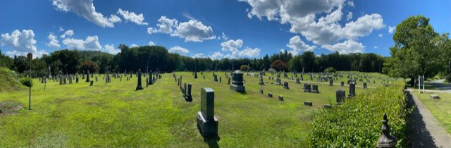 a cemetery with many headstones.