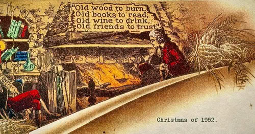 illustration of a person sitting by a stone fireplace with books and a pine branch, featuring the quote, 