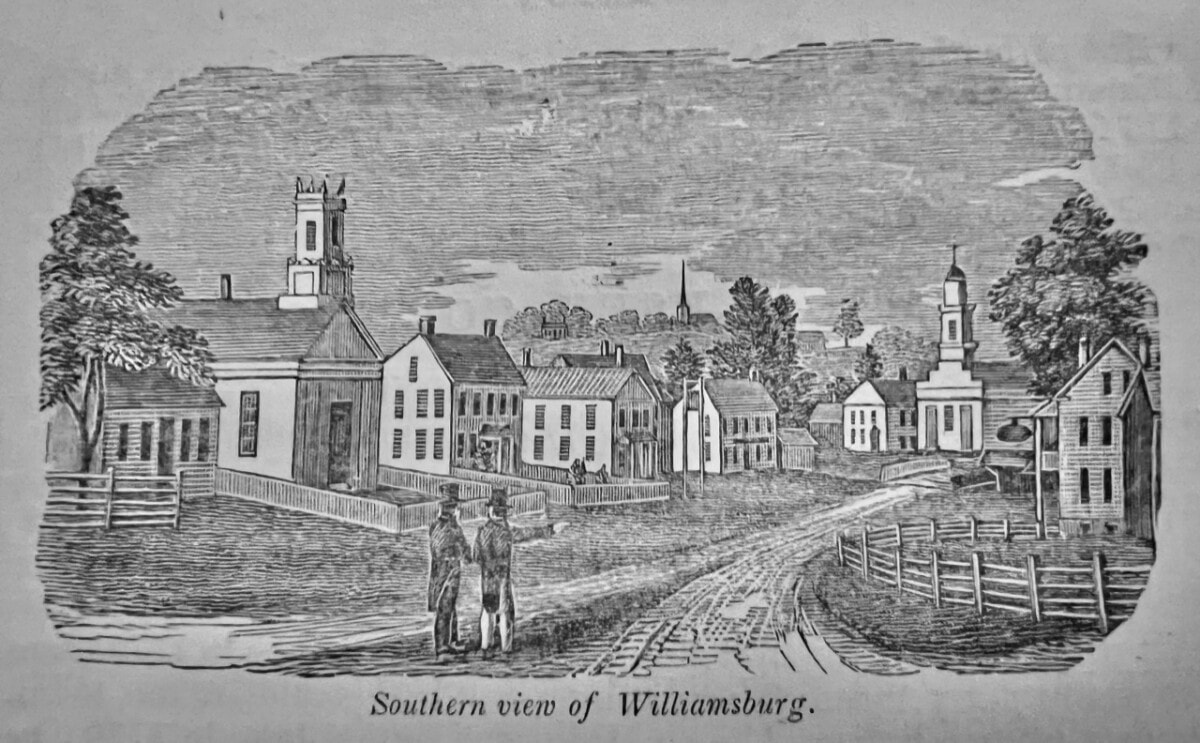 1839 wood engraving of what the artist
called “the southern view of the central part of Williamsburg"