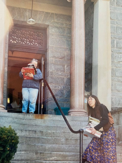 Rochelle and Bobbin on the stairs