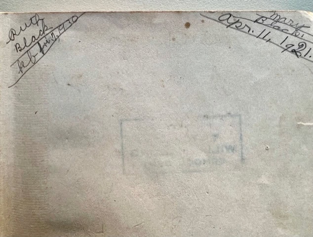 a faded, worn piece of paper with handwritten notes: "party black pet king 1930" at the top left and "mark black apr. 14/1921" at the top right.