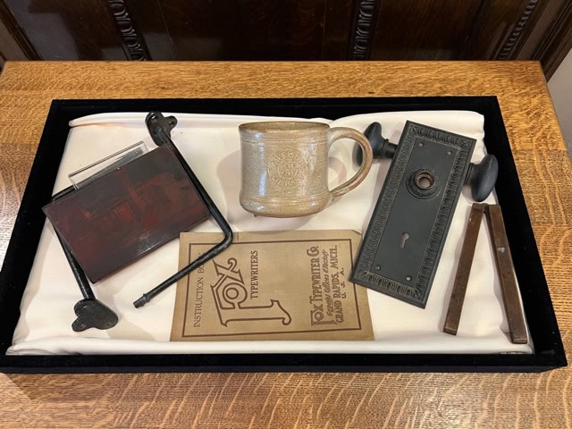a tray with objects on it.