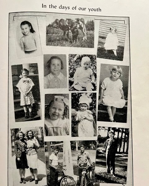 a collage of black and white childhood photos featuring boys, girls, and outdoor scenes under the heading "in the days of our youth.