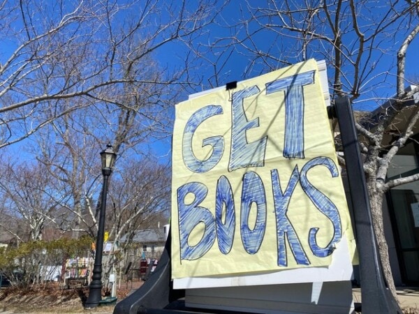 a handmade sign reading 