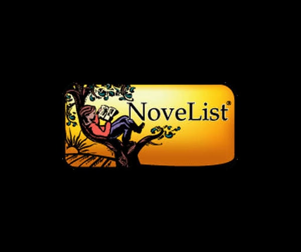 NoveList logo showing a person reading a book while sitting on a tree branch against a yellow background.