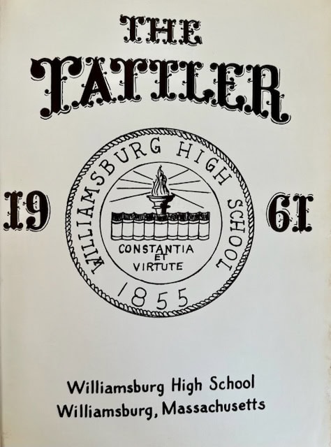 cover of the 1961 williamsburg high school yearbook, "the tattler," featuring the school's seal and motto, "constantia et virtute.
