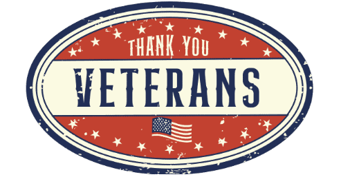 oval shaped sign with stars, the words "thank you veterans," and a small american flag. the design has a distressed, vintage look.